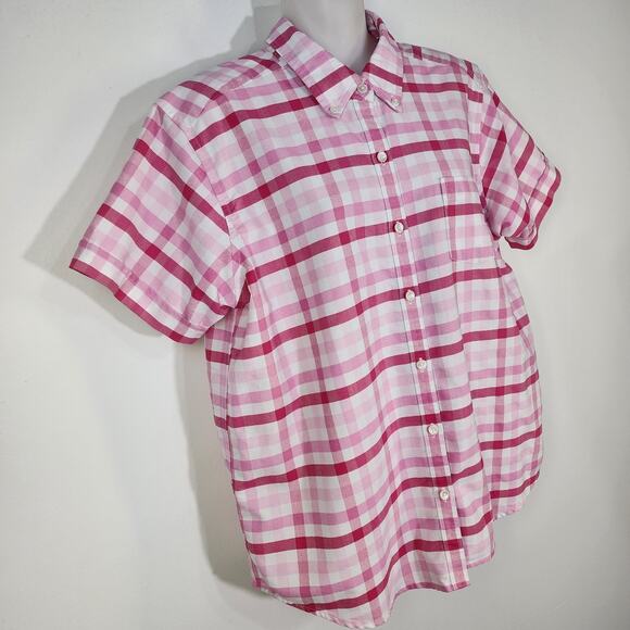 Cabin Creek Womens Shirt 14P Wrinkle Free Stain Release Button Checked Short Slv - Picture 4 of 9